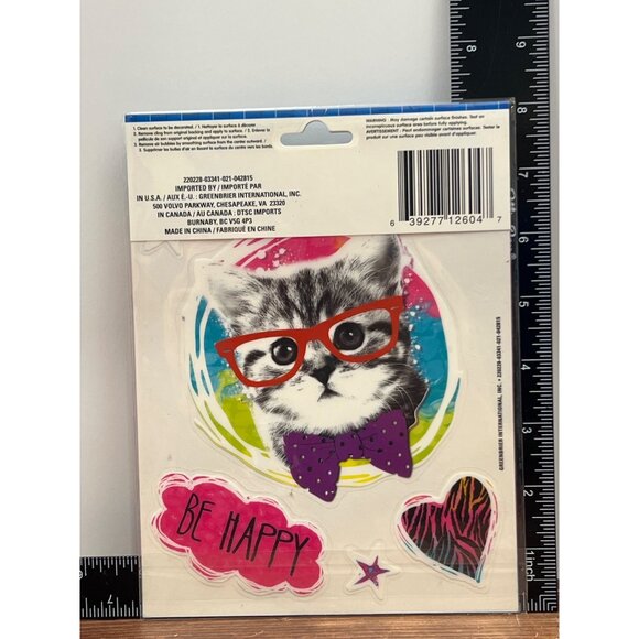 GREENBRIAR INTERNATIONAL HAPPY CAT W GLASSES DECAL STICKER STARS AND HEART - Picture 2 of 2
